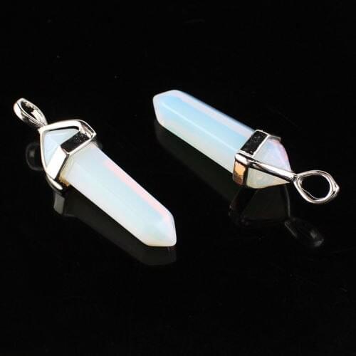 Best Gift Crystal Fashion Pendant Quartz Silver Plated Popular Party Gift Evening Opal Opalite Healing Natural Stone Bullet