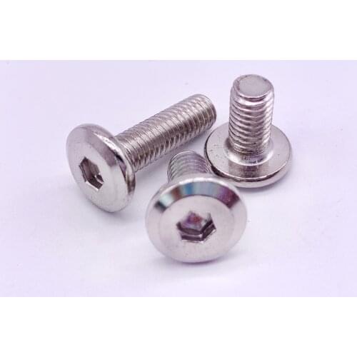 Wkooa M6 Furniture Screws Connector Bolts Nickel Plating Flat Head Hex Socket For Barrel Nut Pack 50