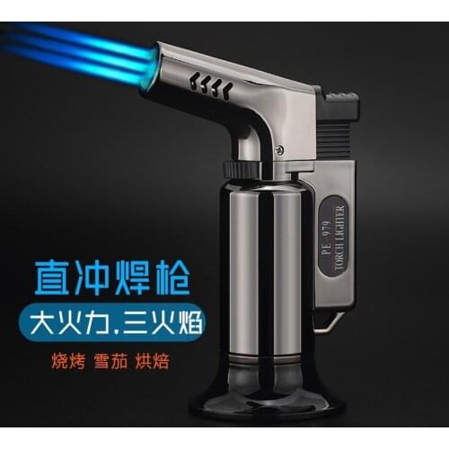 Metal Jet Turbo Spray Gun Lighter Outdoor Inflatable Windproof Kitchen Lighter Blue Flame Smoke Cigar Lighter Dropship Suppliers