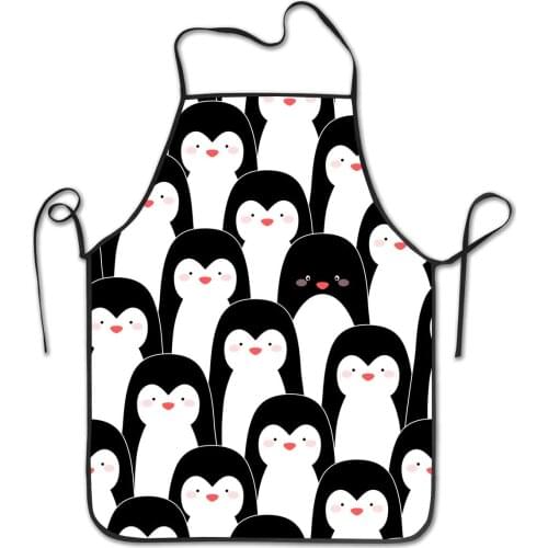 Cute Black White Penguin Adjustable Bib Apron - Washable Unisex Cooking Kitchen Aprons for Chef Baking Crafting Gardening BBQ