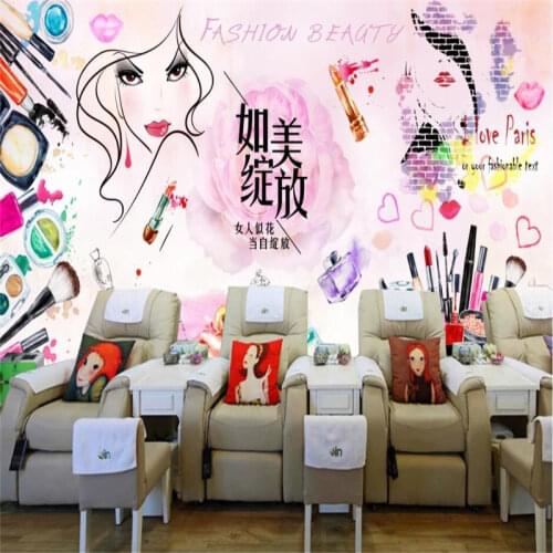 Fashion Hand Painted Cosmetics Shop Industrial Decor Large Mural Wallpaper Makeup Shop Background Wall Paper Papel De Parede 3D