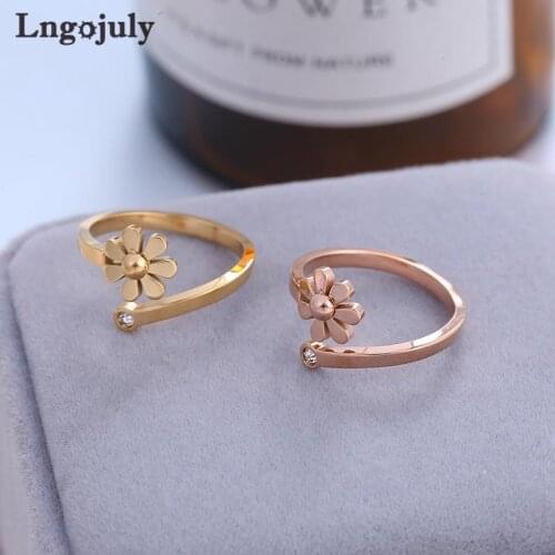 Fashion Women Titanium Steel Flower Rings Jewelry RoseGold YellowGold Titanium Rings For Women Anniversary Party Jewelry Gifts