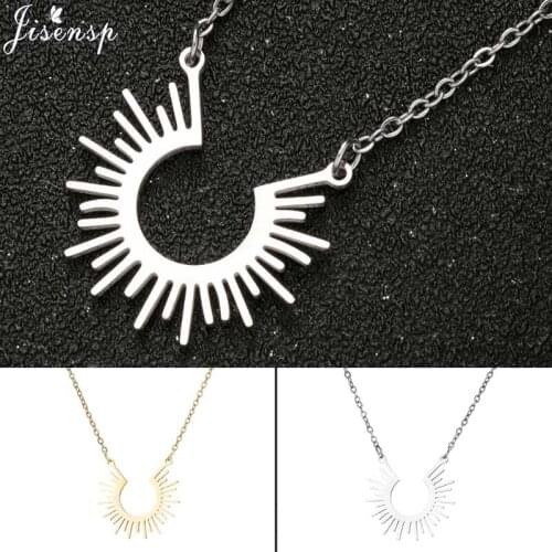 Jisensp Trendy Sunflower Pendant Necklace Choker Stainless Steel Sunshine Shape Women Necklace Accessories Everyday Jewelry Gift