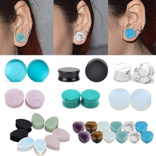 MODRSA 1Pair Stone Ear Plugs And Tunnels Gauges Ear Expander Stretcher Heart Stone Piercing Earring Women Body Piercing Jewelry