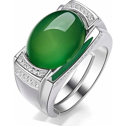 Vintage emerald agate green jade gemstones diamonds rings for men white gold silver color argent jewelry bague anillos Arabia