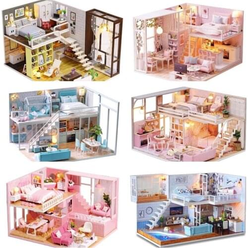 DIY Doll House Kit Wooden Doll Houses Miniature Dollhouse Furniture Kit with LED home wedding Birthday Christmas Gift