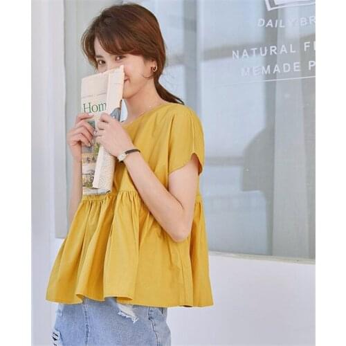 Plus Size M-7XL New 2020 Summer Bow Tie Shirts O-Neck Short Sleeves Solid Casual Blouse High Street Blusas Woman Tops