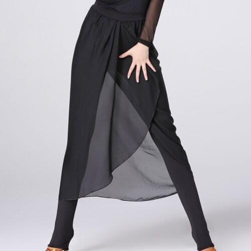 New Latin Dance Skirt Trousers Female Modern Dance Costume Chiffon Pants Body Modern Dance Practice Suit DQT1051