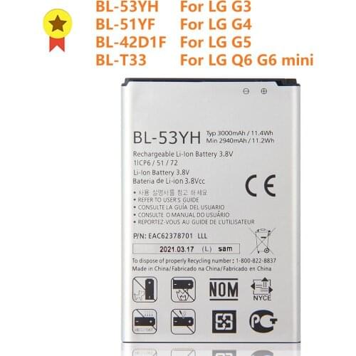 Original Phone Battery For LG G3 G4 G5 G6 G6 mini G7 G8 F400L H818 VS987 M700A ThinQ G710 Q7+ ThinQ G820 M700AN Batteries