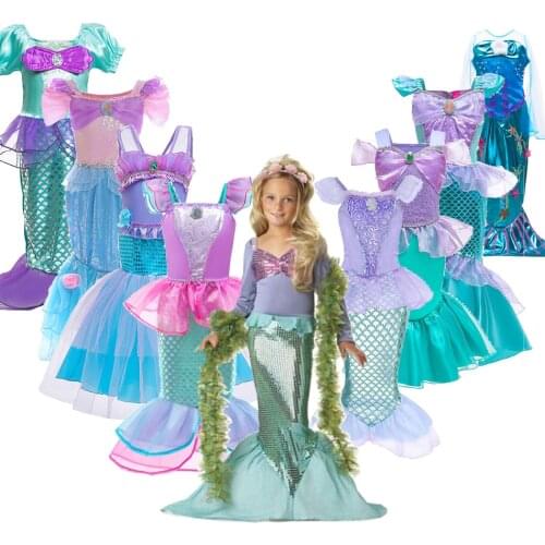 Little Girl Dress Halloween Fancy Princess Costume Children Disguise Mermaid Birthday Party Frocks Clothes Summer Kids Dress Up