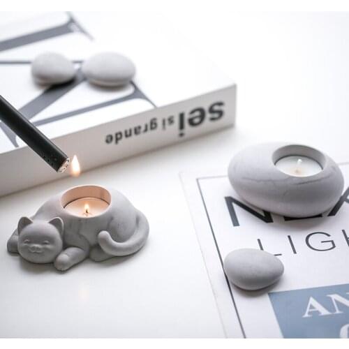 Cat shape Cobblestone Candle Holder Concrete Mold Cat Shape Candlestick Cement Clay Crafts Mould Gypsum Plaster Silicone Molds