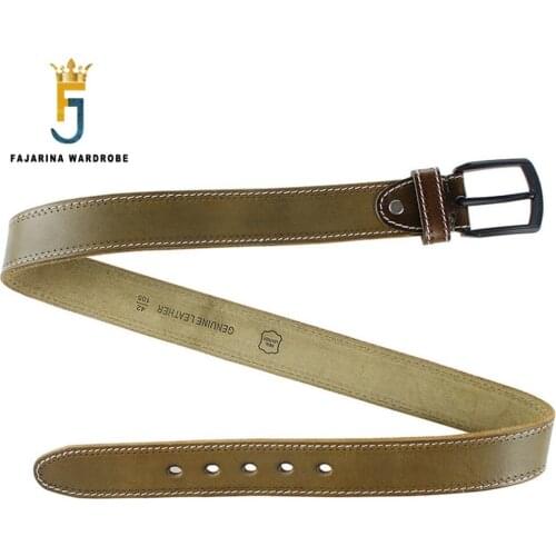 FAJARINA Mens Quality 100% Genuine Leather Simple Pin Buckle Belts for Men Mens Green Casual Styles Belt 38mm Width N17FJ298