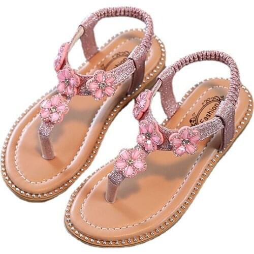 Girls Sandals Summer Fashion Flower Rhinestone Kids Princess Shoes Non-slip Girls Beach Sandals Flip-Flop Sandals SP119