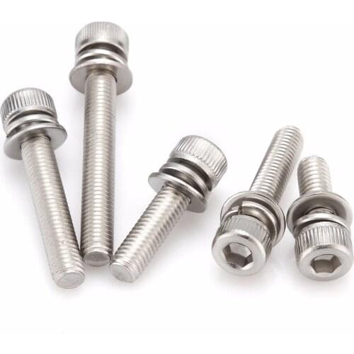 50Pcs 10/12/14/16/20/25/30-40mm 304Stainless Steel M5 3 in 1 Hexagon Socket Head Cap Screws Hex Socket Screw Metric Bike Screw