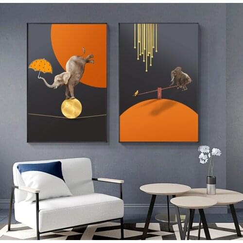 Nordic Canvas Painting Animal Wall Art Elephant Amusement Park Posters and Prints Wall Picture for Living Room Home Decoration