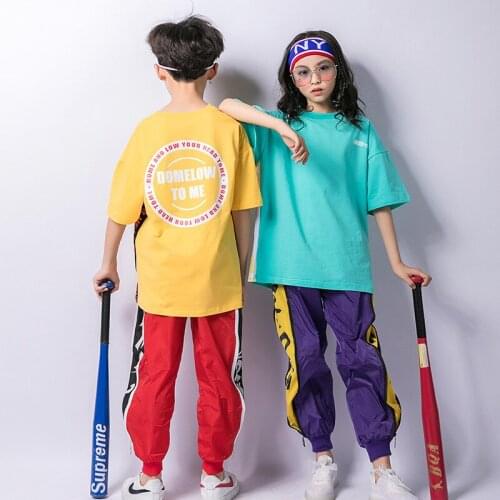 Hip Hop Girls Boys Ballroom Dancing Costumes for Kids Stage Wear Child Jazz Dance Clothes Party Show Short Sleeve T Shirts Pants