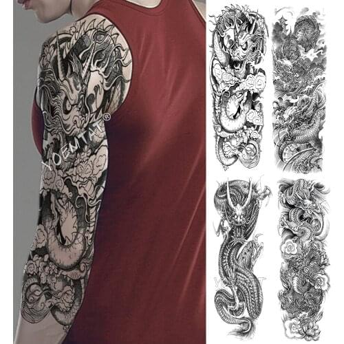Large Arm Sleeve Tattoo Dragon Waterproof Temporary Fake Tatoo Sticker Old School Men Women Full Totem Tatto