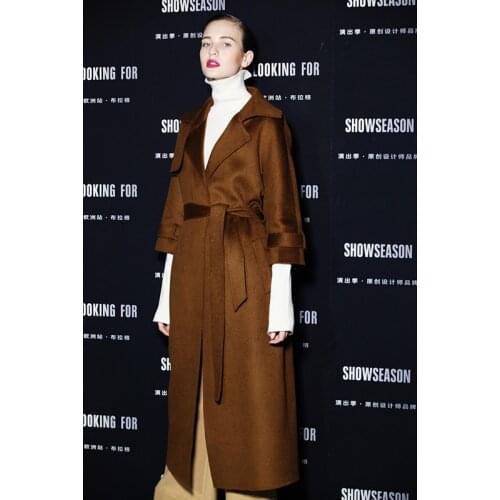 High End Double Faced Cashmere Overcoat Womens Mid Long 2021 New Nizi Hepburn 100% Pure Wool Overcoat