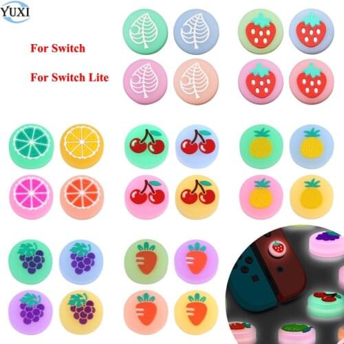 YuXi 4pcs Glow Luminous Fruit Thumb Stick Grip Cap Joystick Cover For Nintend Switch NS Lite Joy-Con Controller Thumbstick Case