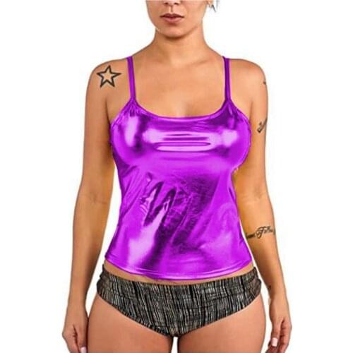 Women Off Shoulder Tops Shiny Metallic Plus Size Clothing for Women Sexy Sleeveless Vest Tank Summer Fashion Clubwear