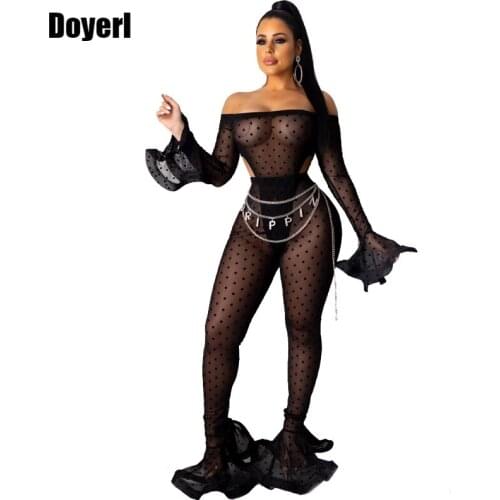 Sexy Mesh 2 Piece Set Women Club Outfits Festival Clothing Party Bodysuit Top and Flare Pants Set Two Piece Matching Women Sets