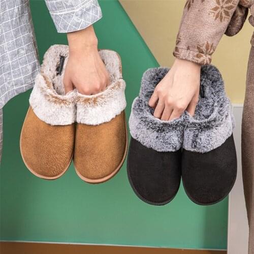 Winter Warm Slippers Men Suede Short Plush Indoor Shoes For male Non Slip Cozy Velvet Fur Home Men Slippers Lover Big Size 4950