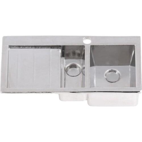 1:12 Mini Alloy Kitchen Sink Simulation Vegetable Wash Basin Model Toys for Doll House Miniature Decoration