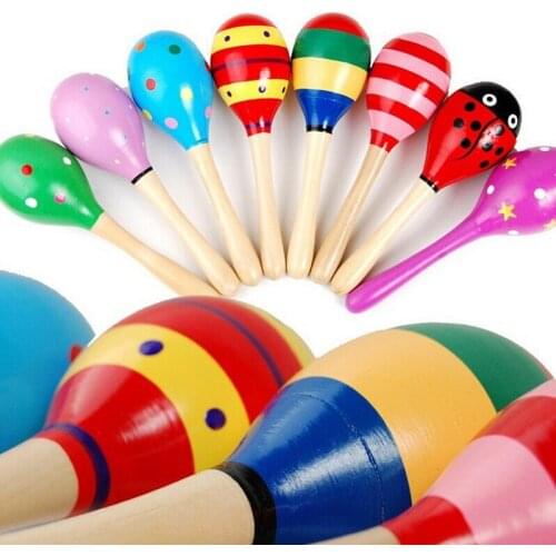 1Pc 12x4cm Infant & Toddlers Wood Sand Hammer Wooden Maraca Rattles Sand Hammer Kids Musical Party Favor Child Baby Shaker Toy