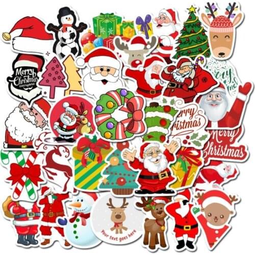 10/30/50PCS Christmas Santa Claus Childrens Toy Gift Decoration Luggage Notebook DIY Graffiti Sticker Waterproof Wholesale