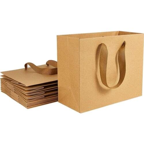 10pcs 22x18x10cm Rectangle Kraft Paper Pouches Gift Shopping Bags with Nylon Thread BurlyWood F70