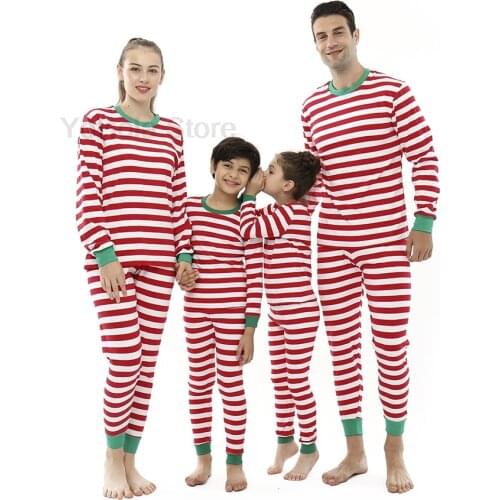 Spring Autumn Pajamas Christmas Stripe Father Mother Kids Clothes Top+Pants Family Matching Outfit Sleepwear Set Baby Homewear