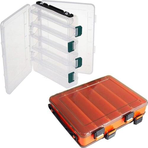 2Pcs Fishing Box, 10 Compartments Double Sided Plastic Fishing Boxes for Artificial Bait