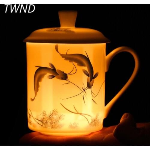 500ML Bone China Tea Cup Chinese Style Mugs With Cover Water Classic Home Office Drinkware