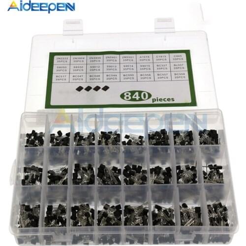 840pcs/set 24Values TO-92 Transistor Assortment Kit BC327 BC337 BC547 Transistor 2N2222 3904 3906 C945 PNP/NPN Transistors Pack