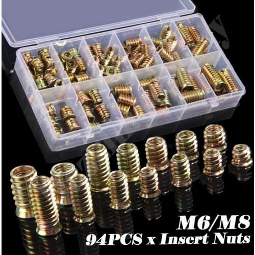 94PCS/Box M6 M8 Hexagon Socket Countersunk Head Nuts Zinc Alloy Assortment Insert Nuts Kit With Box