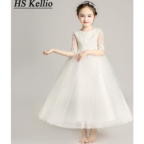 Off White First Communion Dresses Princess Ball Gown Flower Girl Dresses 20120 Ankle Length Girls Pageant Dress
