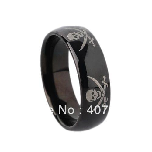 Free Shipping Cheap Price USA Canada UK Russia Brazil Hot Sales 8MM Black Dome Pirate Skull Mens Tungsten Wedding Ring Size 6-13