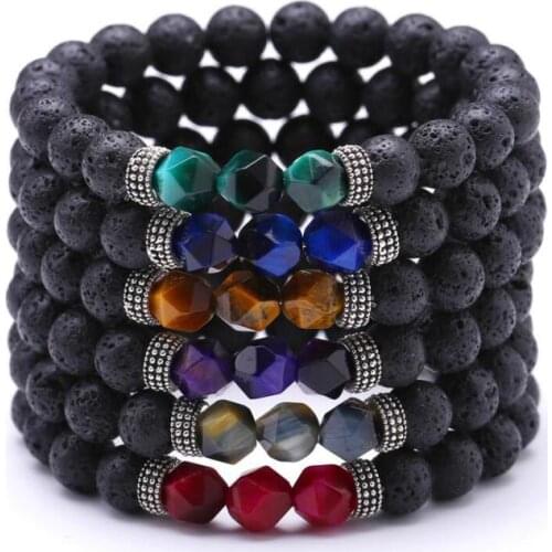 6 Colors Tiger Eye 8mm Volcanic Lava Stone DIY Arom Essential Oil Diffuser Bracelet Buddha Yoga Strand Jewelry Women Men