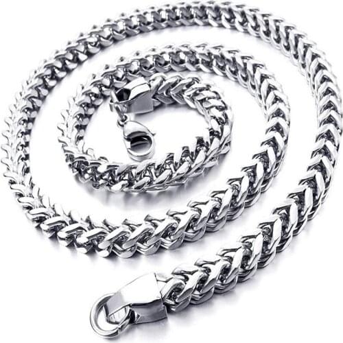 8MM Wheat Chain Fish Scales Necklace Foxtail Box Chunky For Men Women Stainless Steel Cuban Link Surface Finish Free Shipping