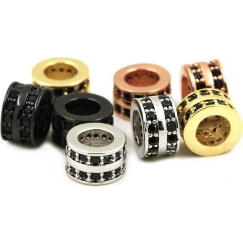 CZ Black Beads,two laps Micro Pave Bead,Large Hole Beads,Round Tube Beads,Cubic Zirconia,Bracelet