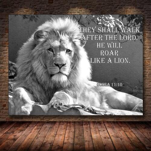 Christian Wall Decor, Christian Lion Wall Art, Bible Verse Canvas Painting , Proverbs 28 1, Isaiah 41 10, Hosea 11 10