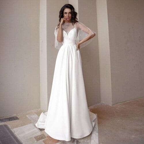 Two Piece Wedding Dresses Spaghetti Strap A-Line Beaded with Pearls Wedding Gown Beach Bride Dress 2020 robe de mariee