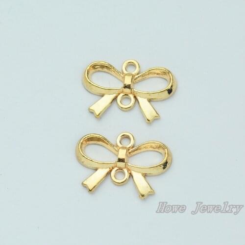 12 pcs quality Champagne Gold bow tie connector alloy Pendant Charm Womens Fashion Bracelet DIY Jewelry Findings JC-654