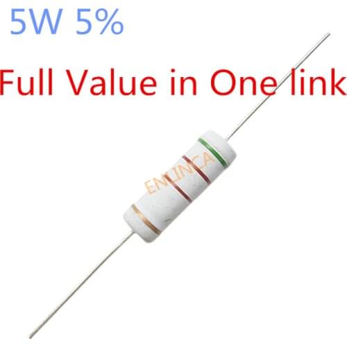 10pcs Carbon Film Resistor 5W 5% 30 33 47 51 56 0.1 0.5 62 8.2 68 3.6 ohm 30R 33R 47R 51R 56R 0.1R 0.5R 62R 8.2R 68R 3.6R 5W