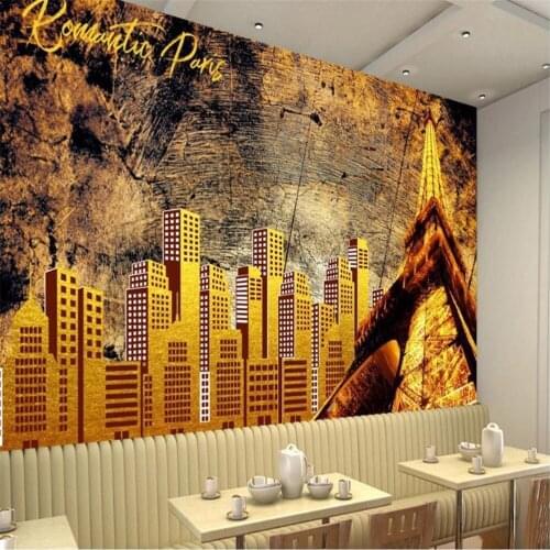 European style Vintage golden Paris wallpapers mural background wall hotel wallpaper modern wallpaper for living room