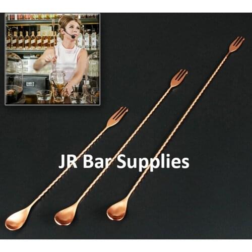 1PCS Stainless Steel Trident Bar Spoon Cocktail Mixing Spoon with Fork Cocktail Drink Mixer 30cm/40cm/50cm-Copper Plating