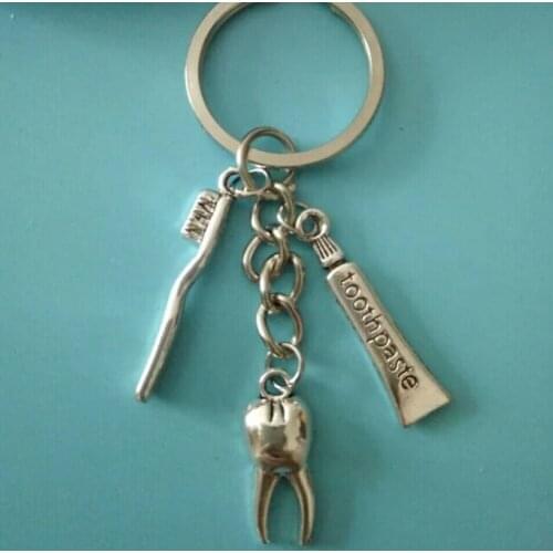 Fashion Jewelry Retro Alloy toothpaste toothbrush tooth Charms Pendants Key Chain Ring Key Chains Womens&Men Gift X152