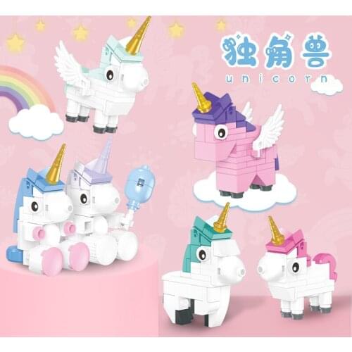 Dream Series Bricks Toys Pink Cute Mini Pony Unicorn Ornament Set Building Blocks Model Kit Birthday Gift For Children
