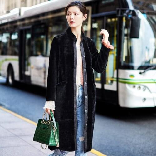 Real Coat Sheep Shearling Jacket Long Sheepskin Winter Jackets for Women 2020 Double-faced Natural Fur Coats WYQ2043