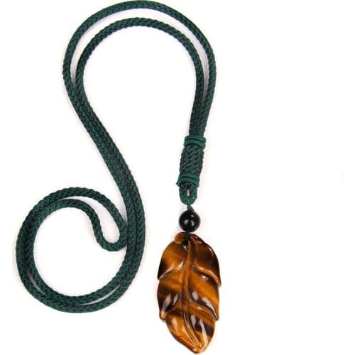 Natural Tiger Eye Stone Necklace Carved Leaf Pendant Wealth Peace Love Healing Stone Necklace Jewelry For Men Women Friend Gifts